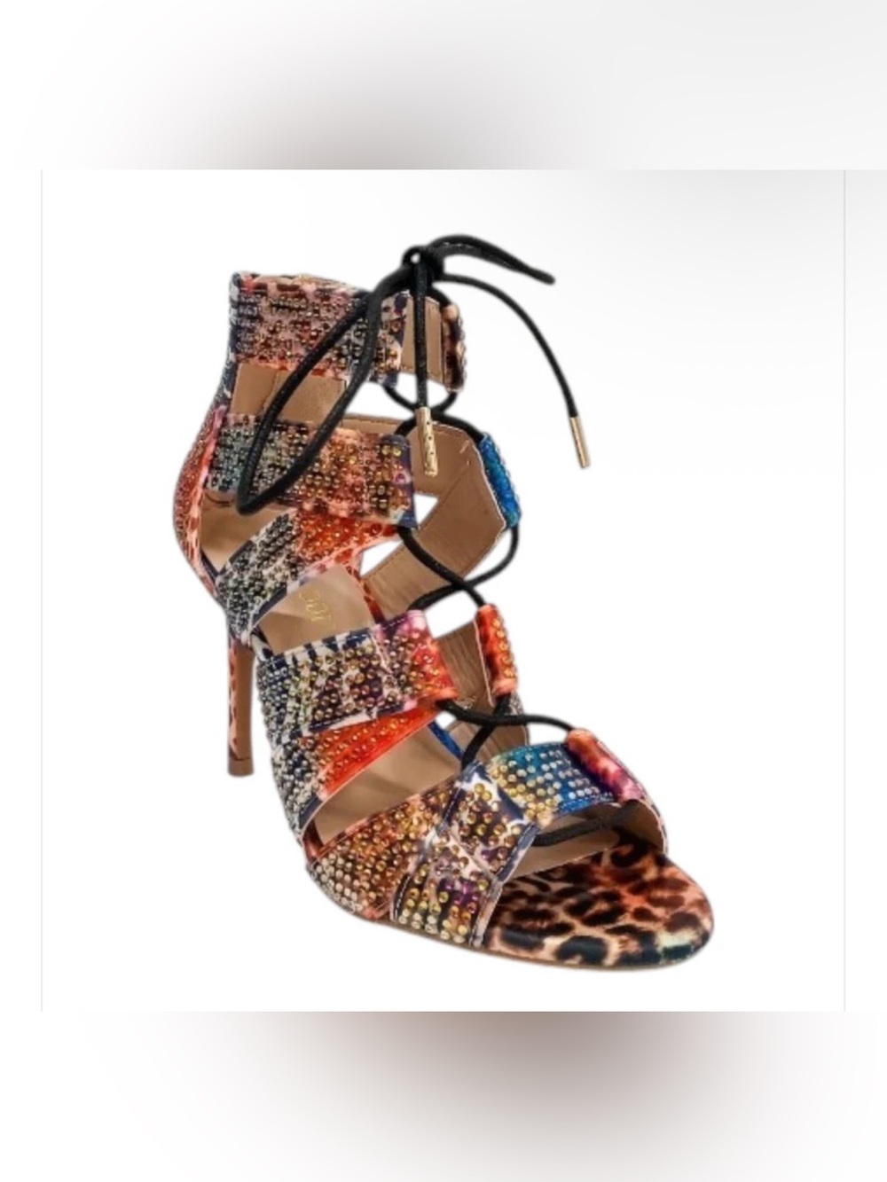 Thalia Sodi Sandy Exotic Multi Color Rhinestone Lace Up Heels Sz 8.5 NEW IN BOX